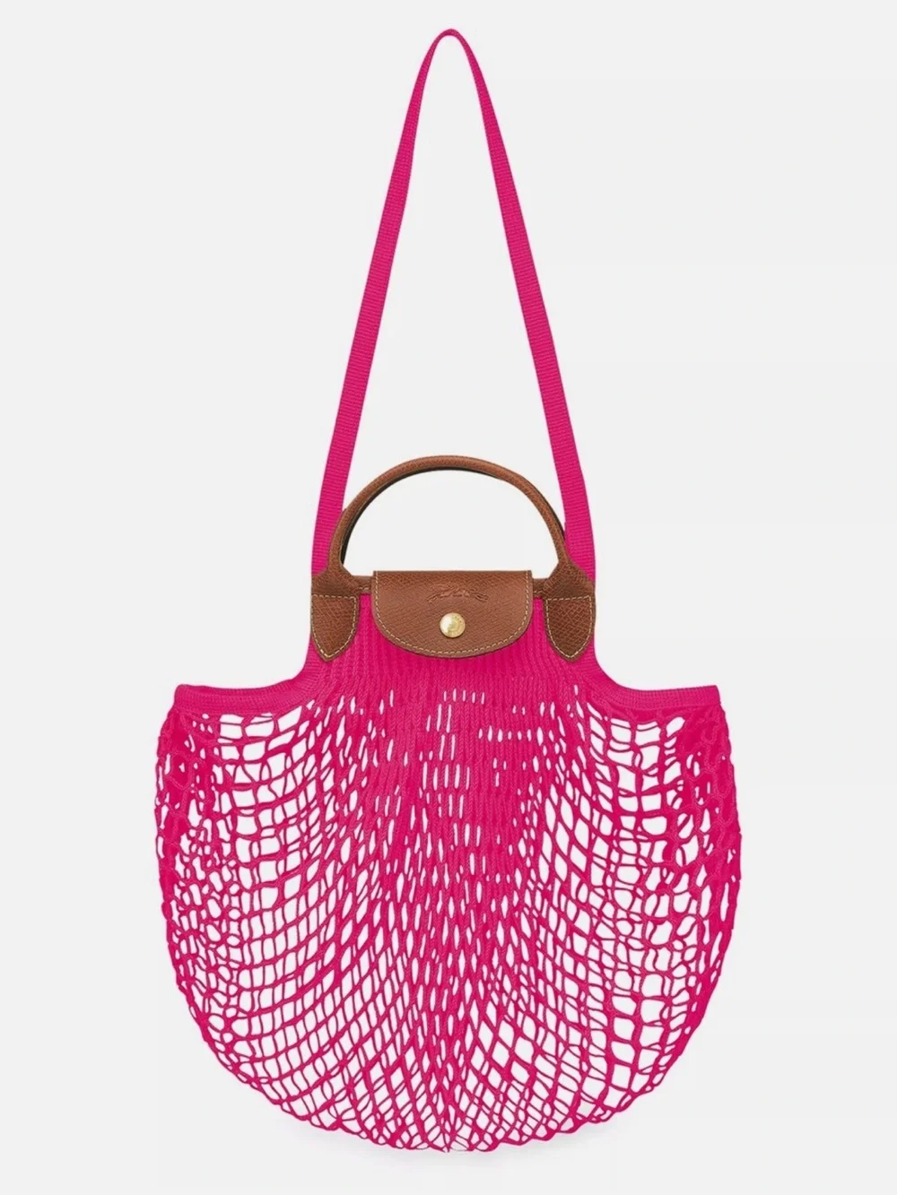 Longchamp le pliage Pink Mesh Tote Shoulder Bag with Brown Trim. LIKE NEW! Big